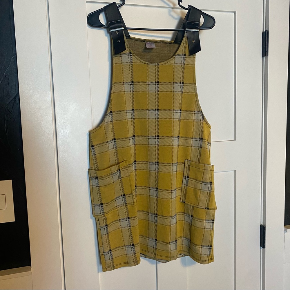 Yellow Plaid Overall Dress